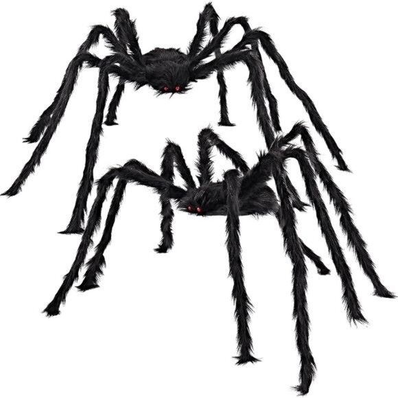 2 Pack 5 Ft. Halloween Outdoor Decorations Black Scary Giant Fake Hairy Spider - Picture 1 of 8